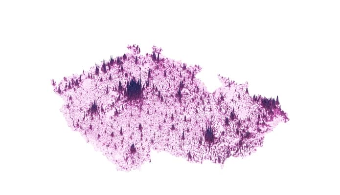 Czechy mapa gęstości zaludnienia